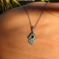 0.04 Ct. Blue Sapphire and Natural Diamond Religious Pendant, 18K White Gold Life Style