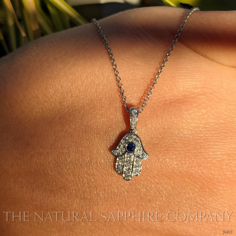 0.04 Ct. Blue Sapphire and Natural Diamond Religious Pendant, 18K White Gold