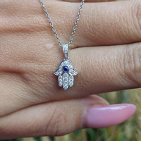 0.04 Ct. Blue Sapphire and Natural Diamond Religious Pendant, 18K White Gold Life Style