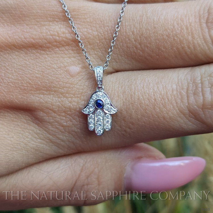 0.04 Ct. Blue Sapphire and Natural Diamond Religious Pendant, 18K White Gold