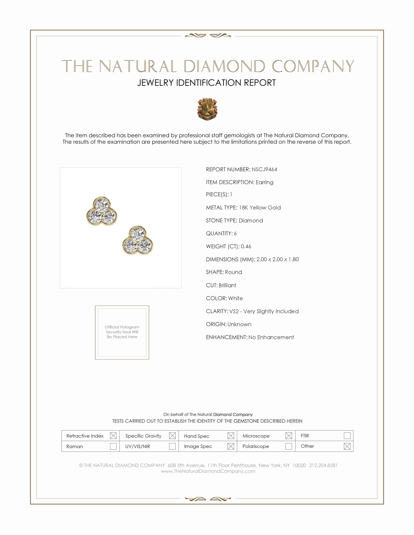 0.46 Ct.Tw. Natural Diamond Studs Earrings, 18K Yellow Gold