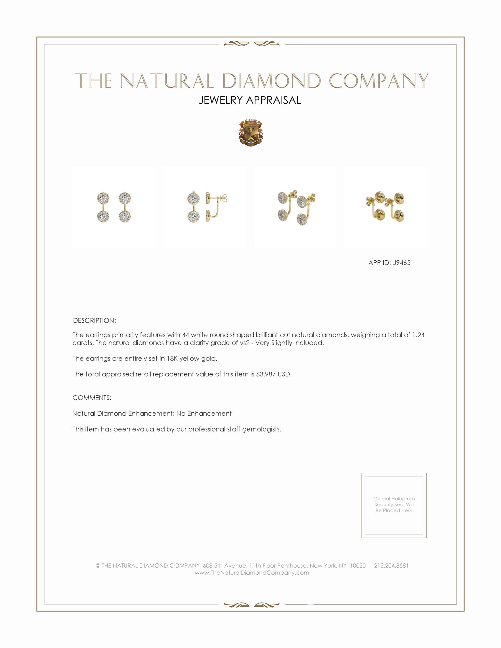 1.24 Ct.Tw. Natural Diamond Pave Earrings, 18K Yellow Gold