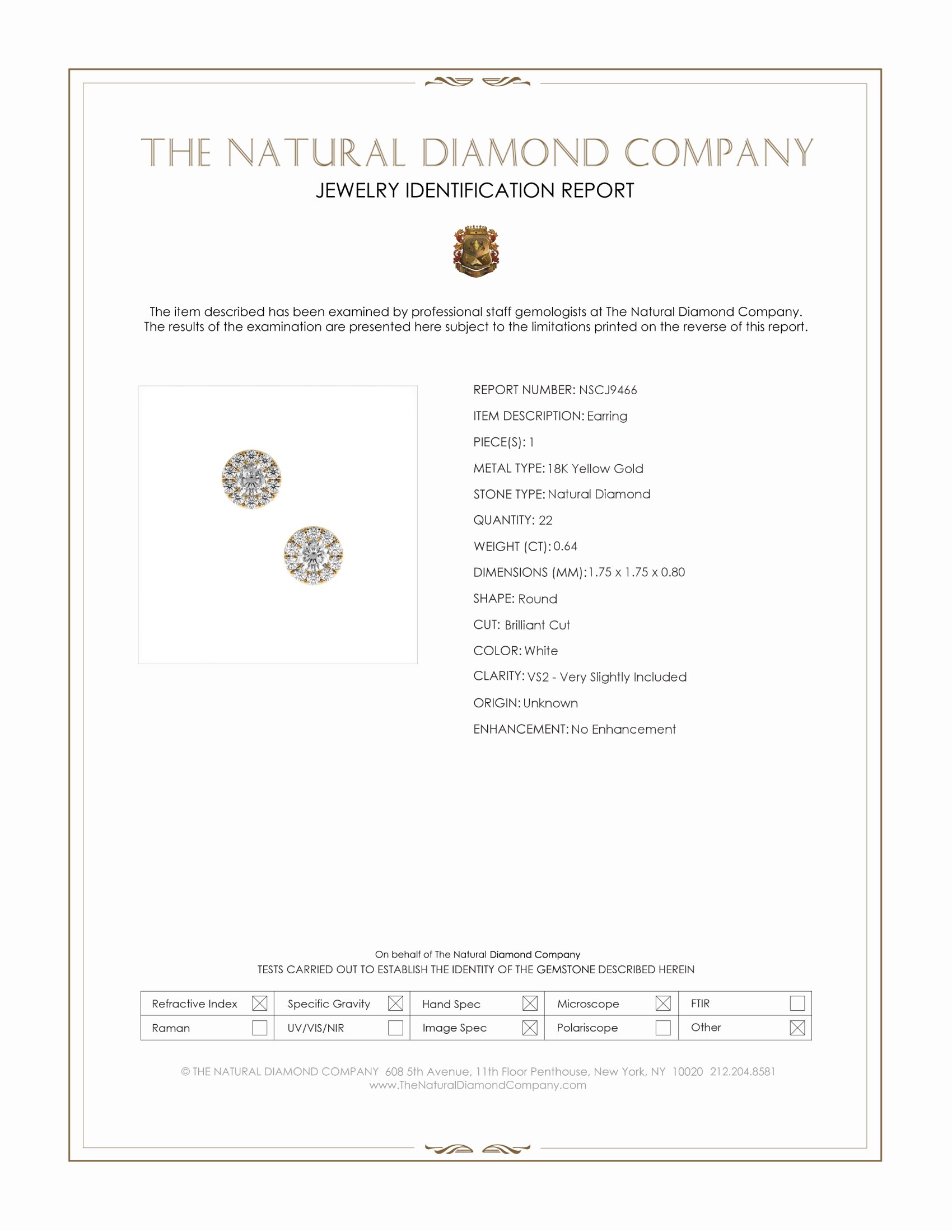 0.64 Ct.Tw. Natural Diamond Studs Earrings, 18K Yellow Gold