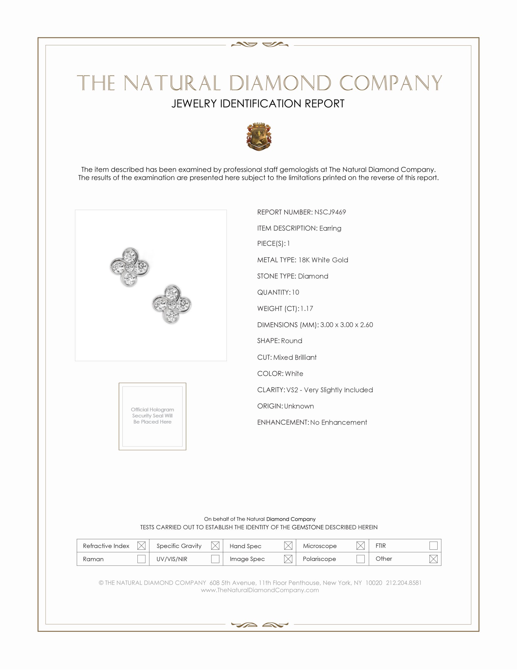 1.17 Ct.Tw. Natural Diamond Studs Earrings, 18K White Gold