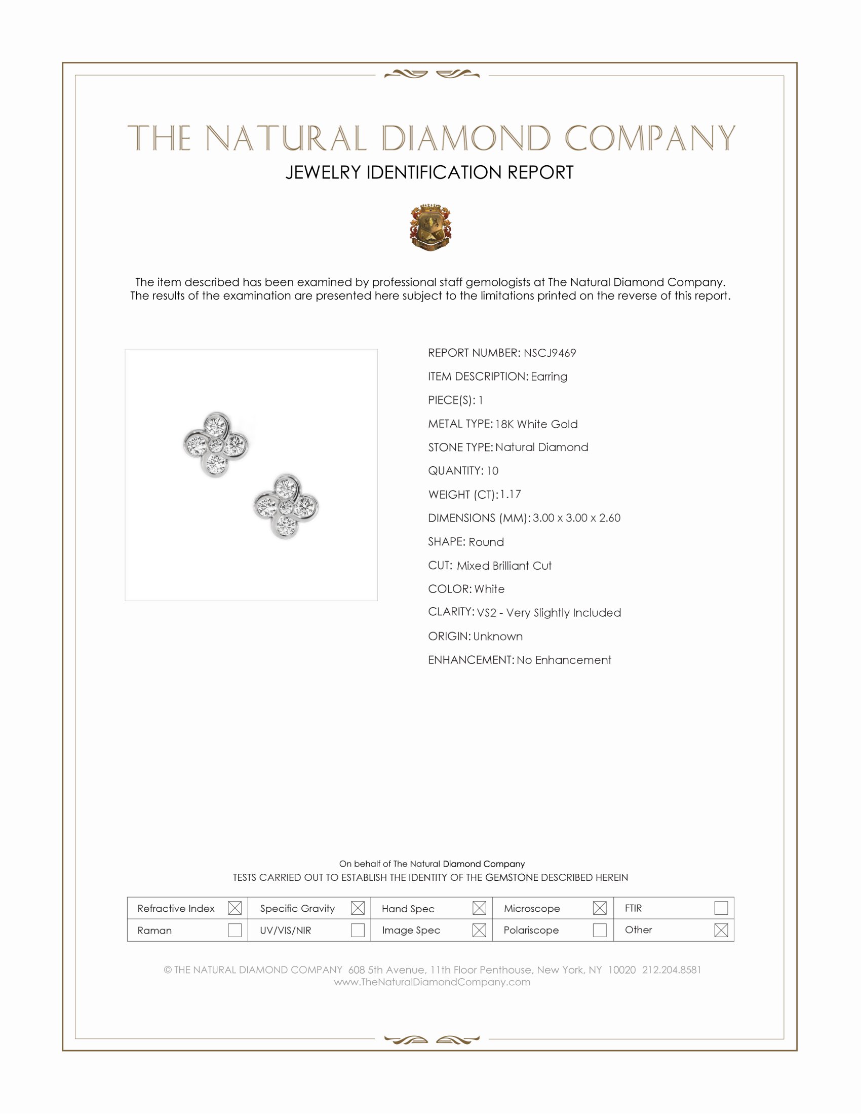 1.17 Ct.Tw. Natural Diamond Studs Earrings, 18K White Gold