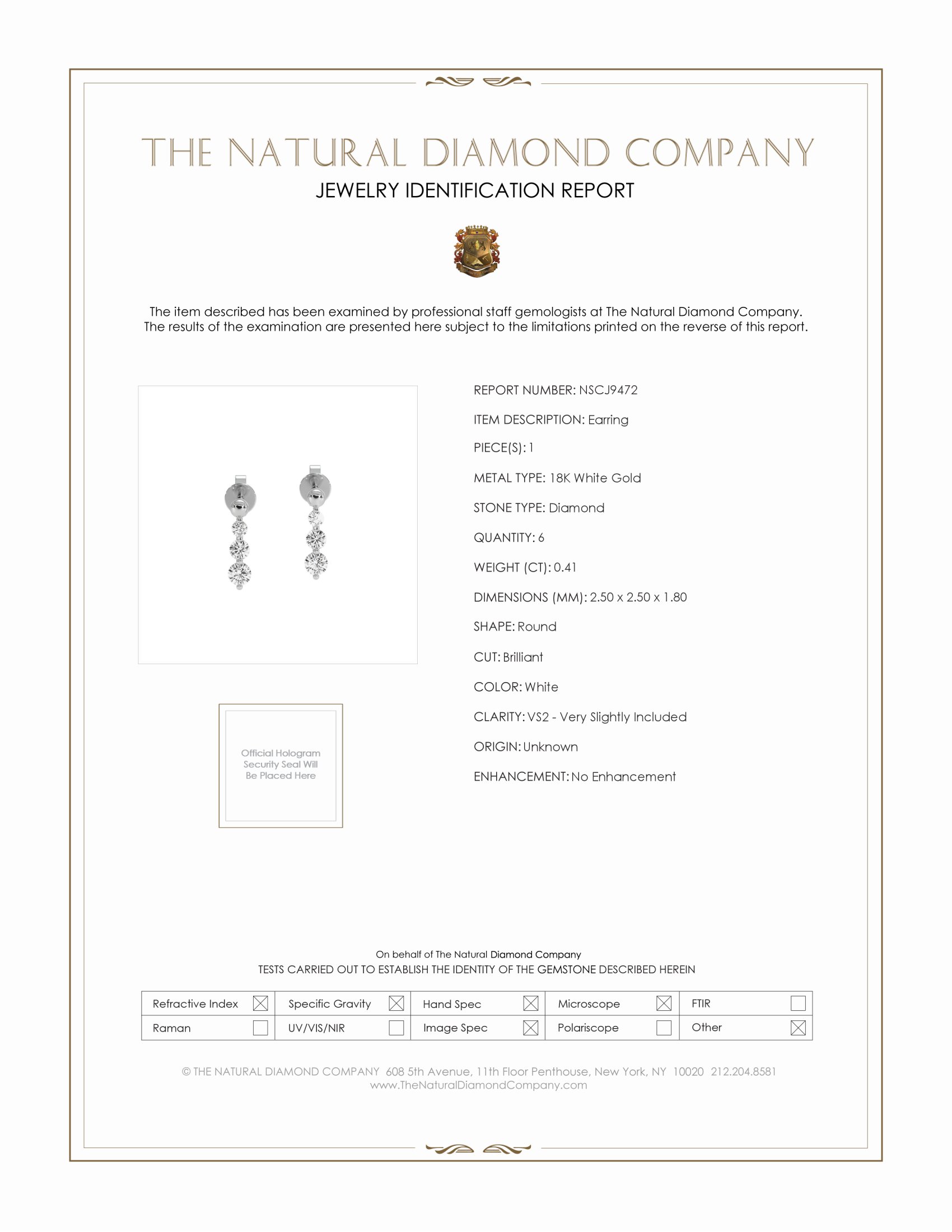 0.41 Ct.Tw. Natural Diamond Accent Stones Earrings, 18K White Gold