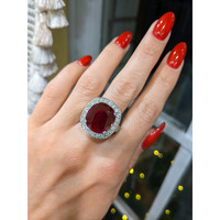 10.09 Ct. Ruby Natural Diamond Antique Style Ring, 18K White Gold Life Style