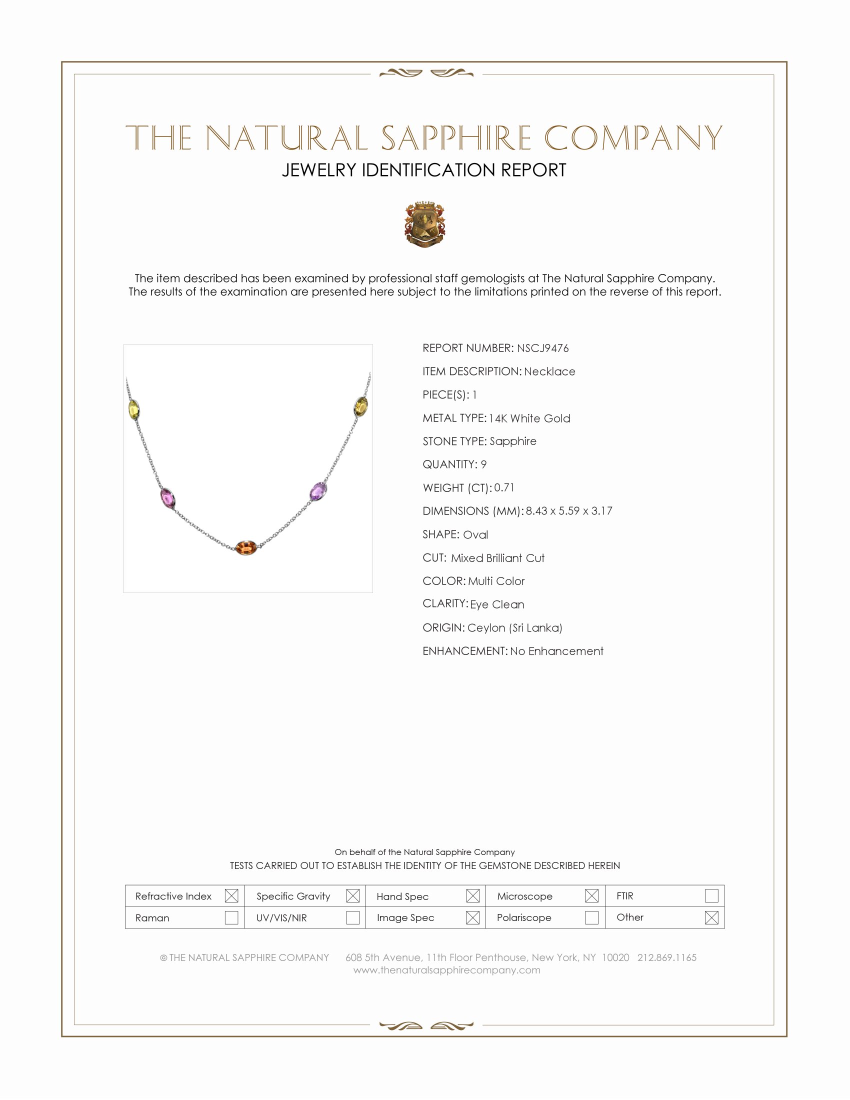 0.71 Ct. Multi Color Sapphire Accent Stones Necklace, 14K White Gold
