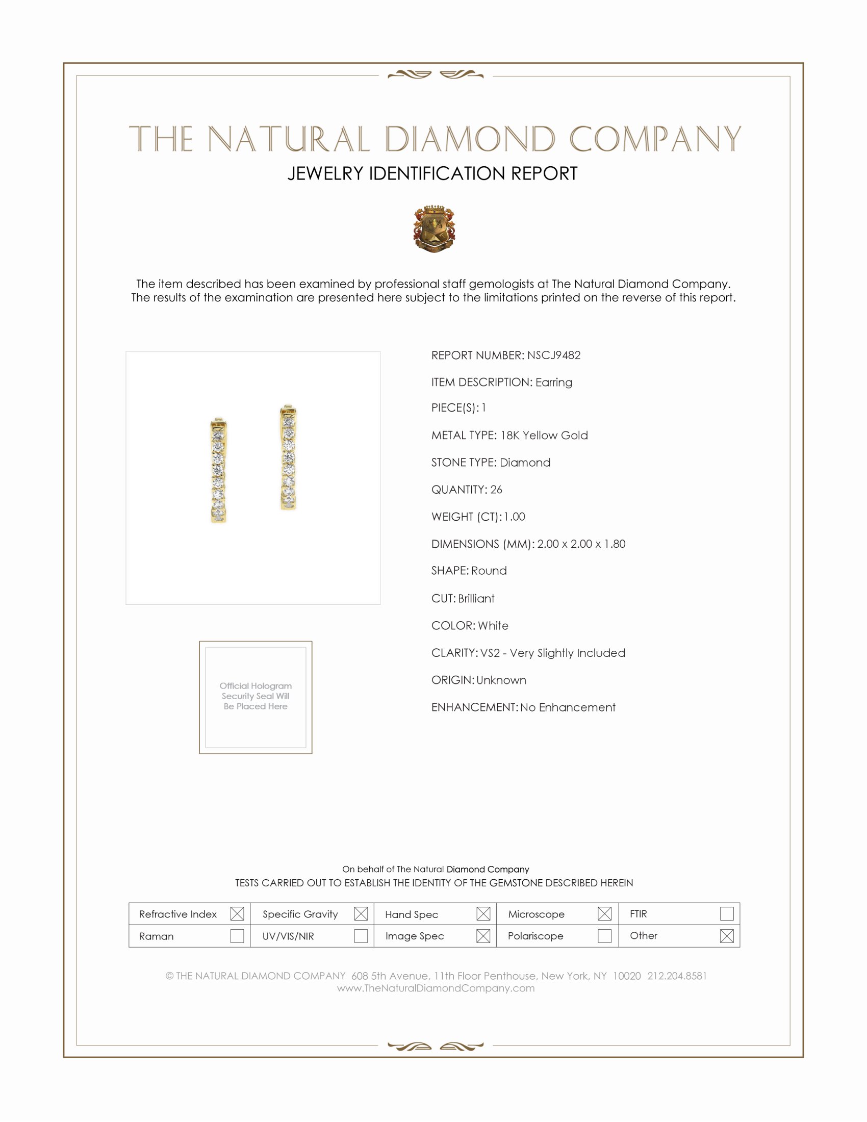 1.00 Ct.Tw. Natural Diamond Hoops Earrings, 18K Yellow Gold