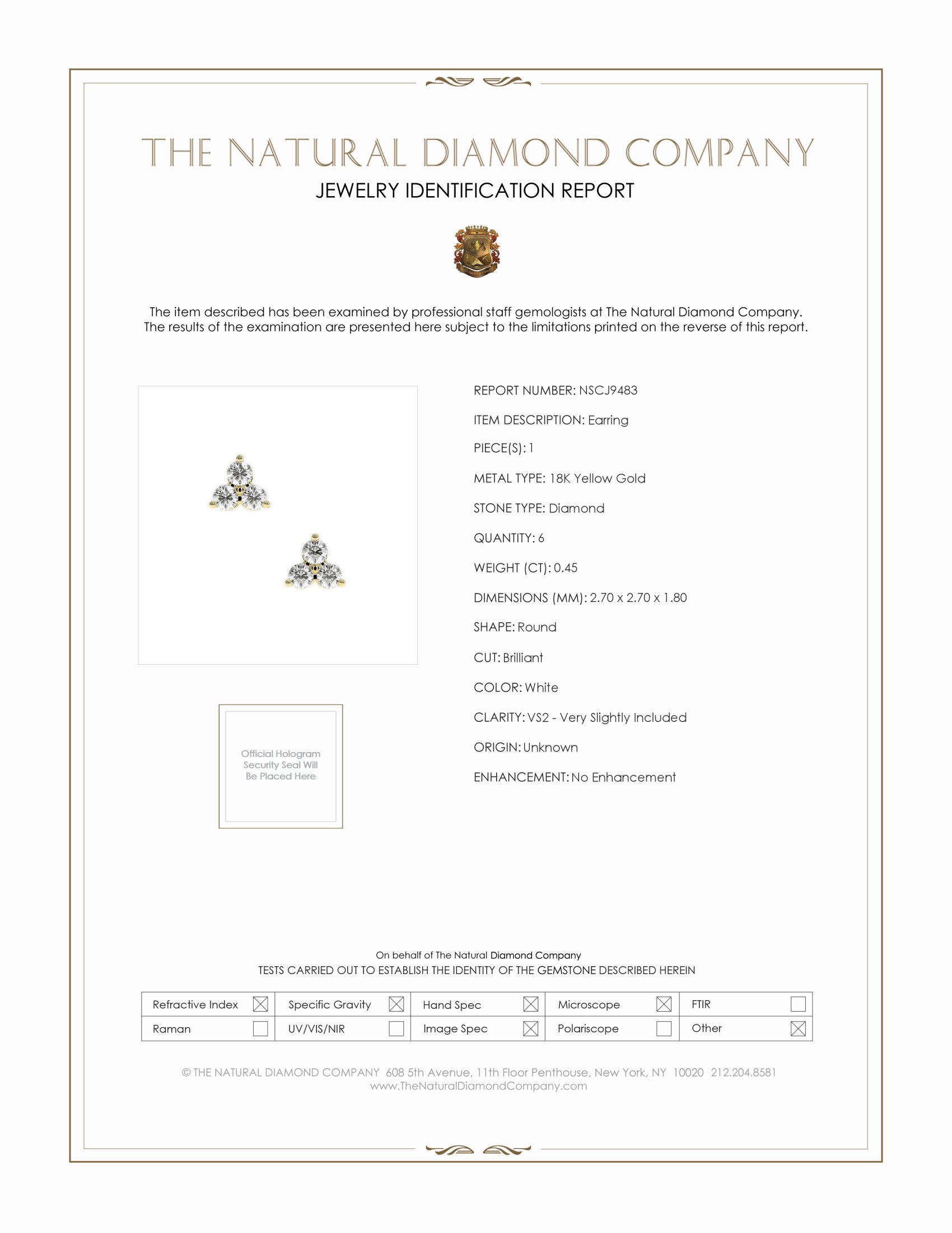 0.45 Ct.Tw. Natural Diamond Studs Earrings, 18K Yellow Gold