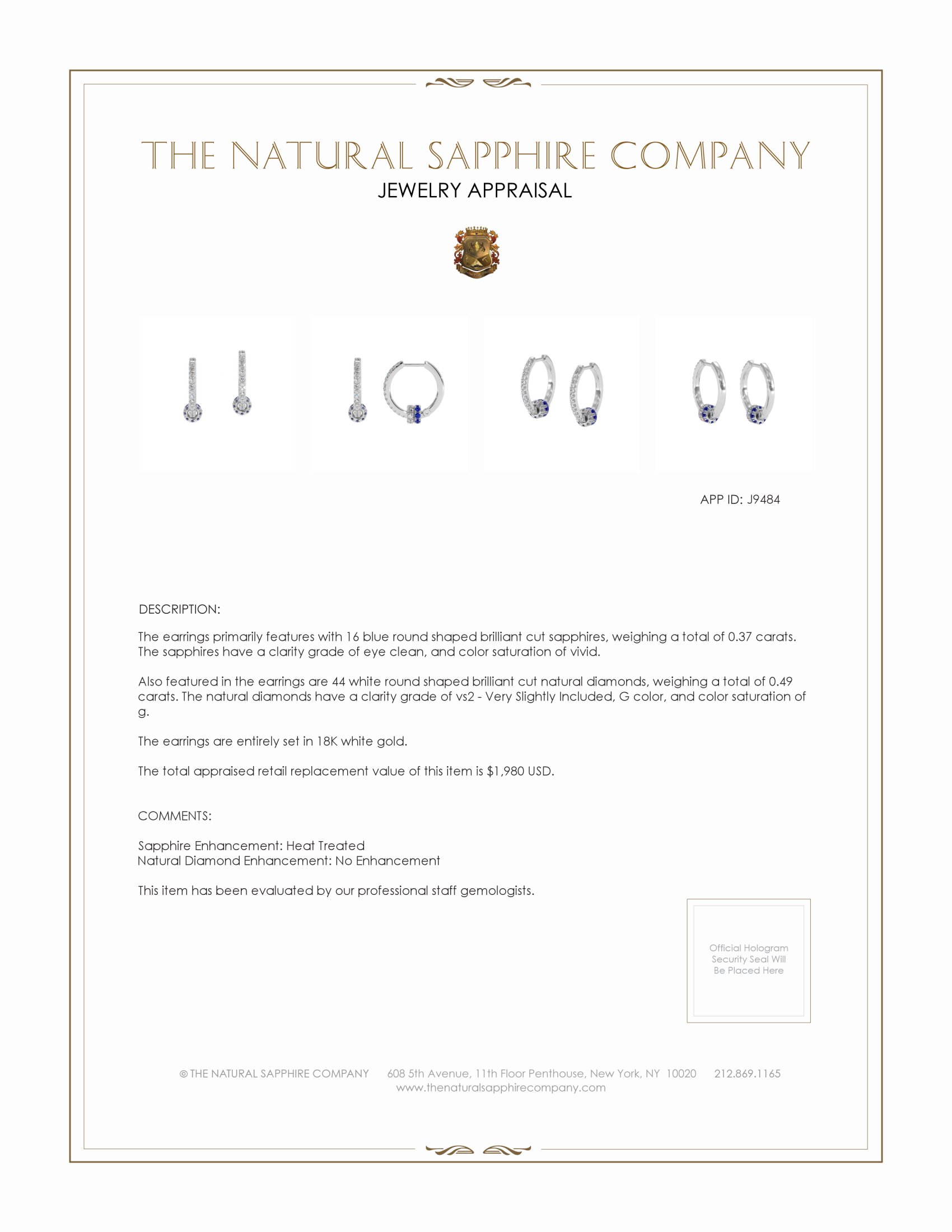 0.37 Ct.Tw. Blue Sapphire and Natural Diamond Accent Stones Earrings, 18K White Gold