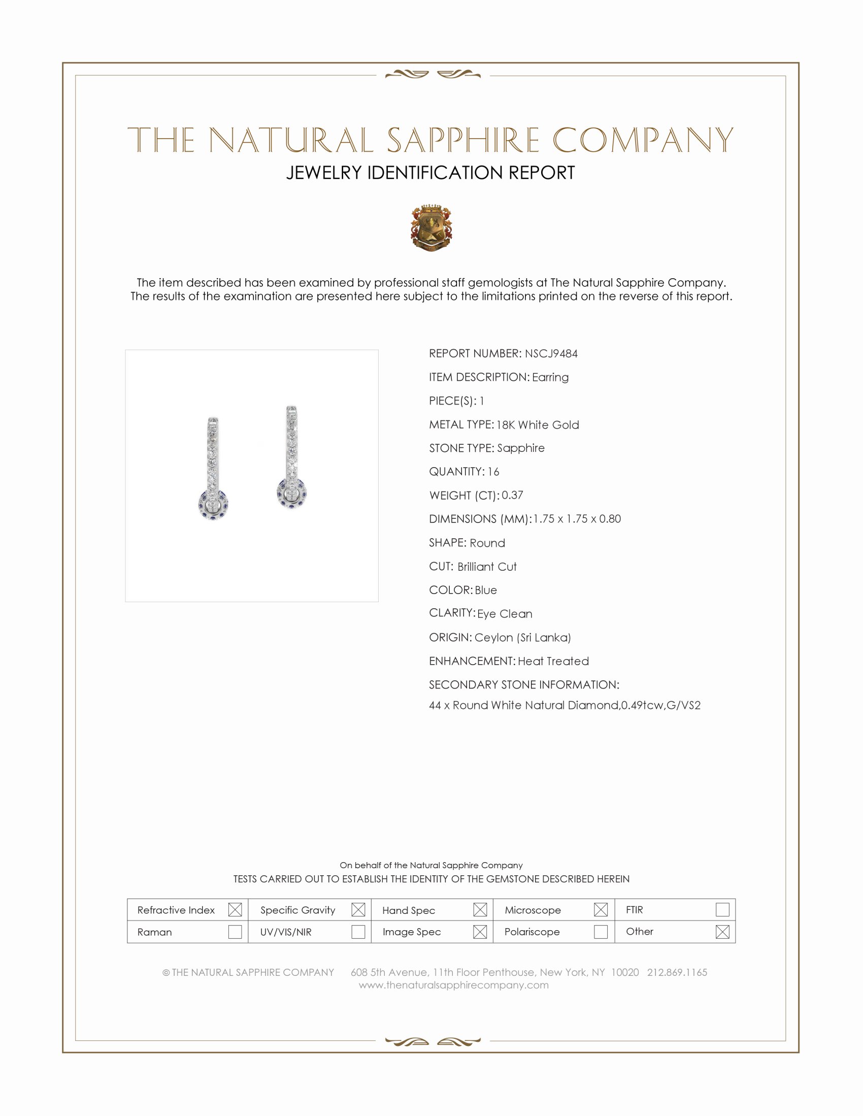 0.37 Ct.Tw. Blue Sapphire and Natural Diamond Accent Stones Earrings, 18K White Gold