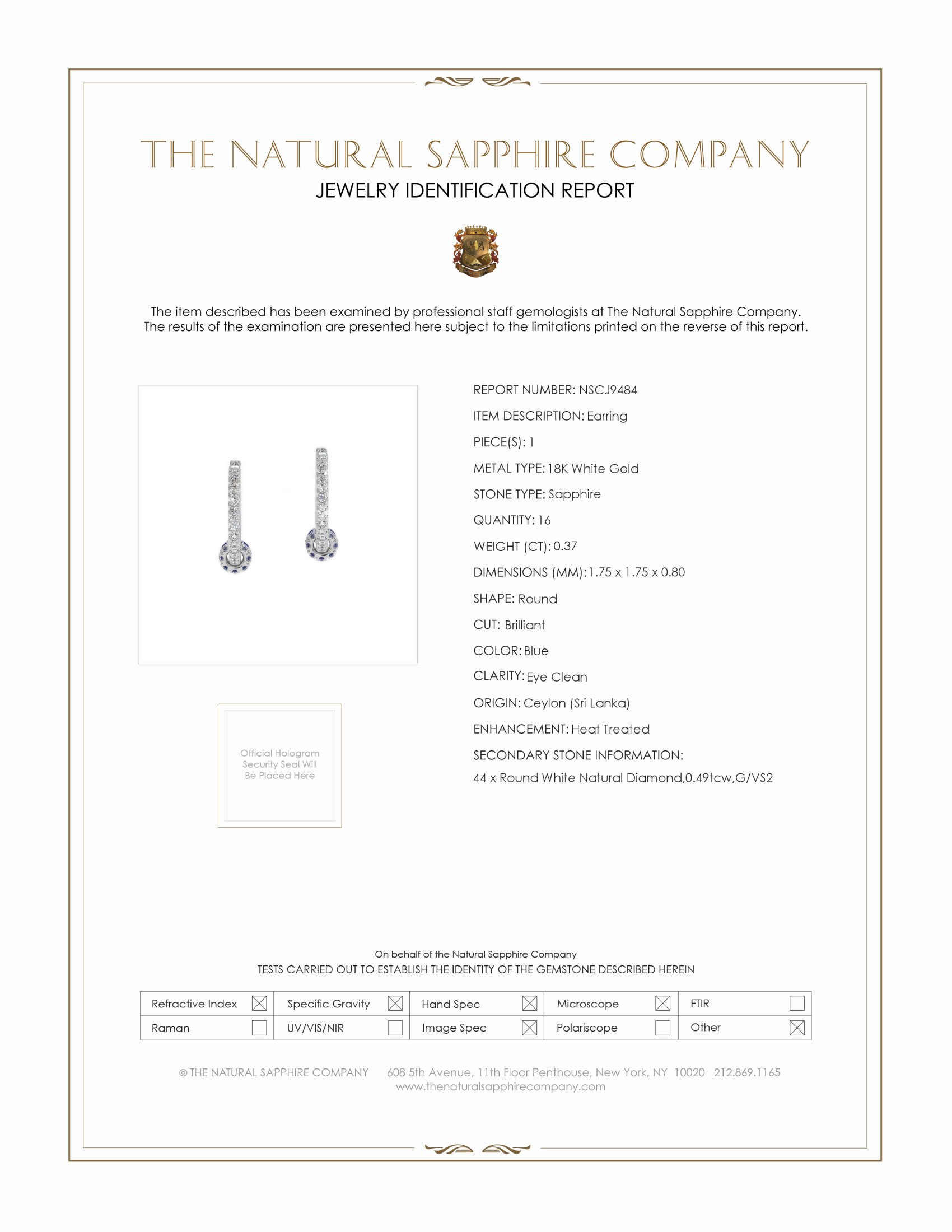 0.37 Ct.Tw. Blue Sapphire and Natural Diamond Accent Stones Earrings, 18K White Gold