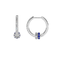 0.37&nbsp;Ct.Tw.Total Carat Weight Blue Sapphire and Natural Diamond Accent Stones Earrings, 18K White Gold Image