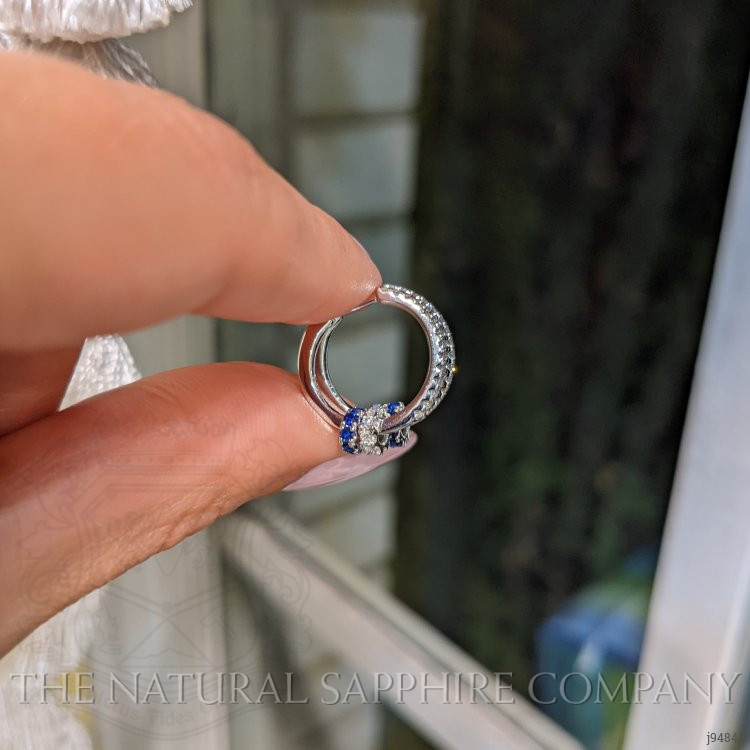 0.37 Ct.Tw. Blue Sapphire and Natural Diamond Accent Stones Earrings, 18K White Gold