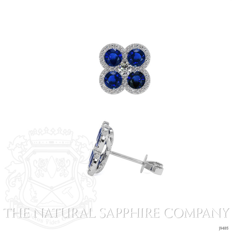 0.72 Ct.Tw. Blue Sapphire and Natural Diamond Studs Earrings, 18K White Gold