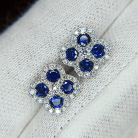 0.72 Ct.Tw.Total Carat Weight Blue Sapphire and Natural Diamond Studs Earrings, 18K White Gold Life Style