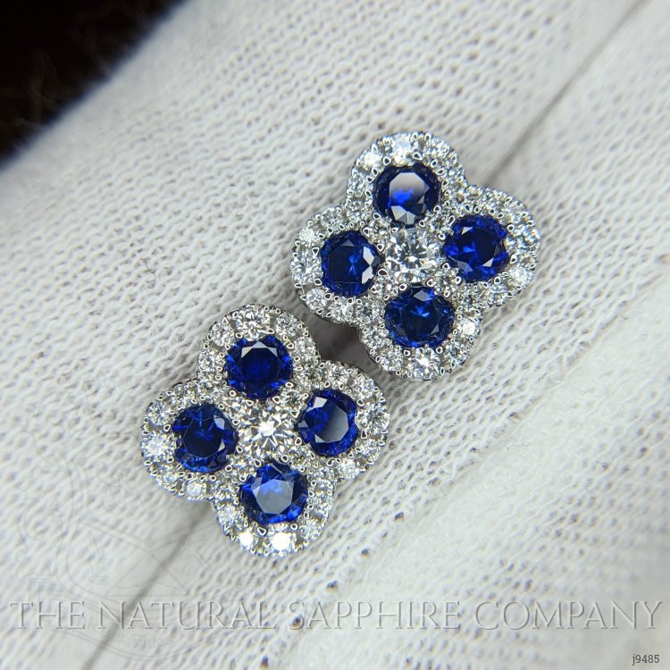 0.72 Ct.Tw. Blue Sapphire and Natural Diamond Studs Earrings, 18K White Gold