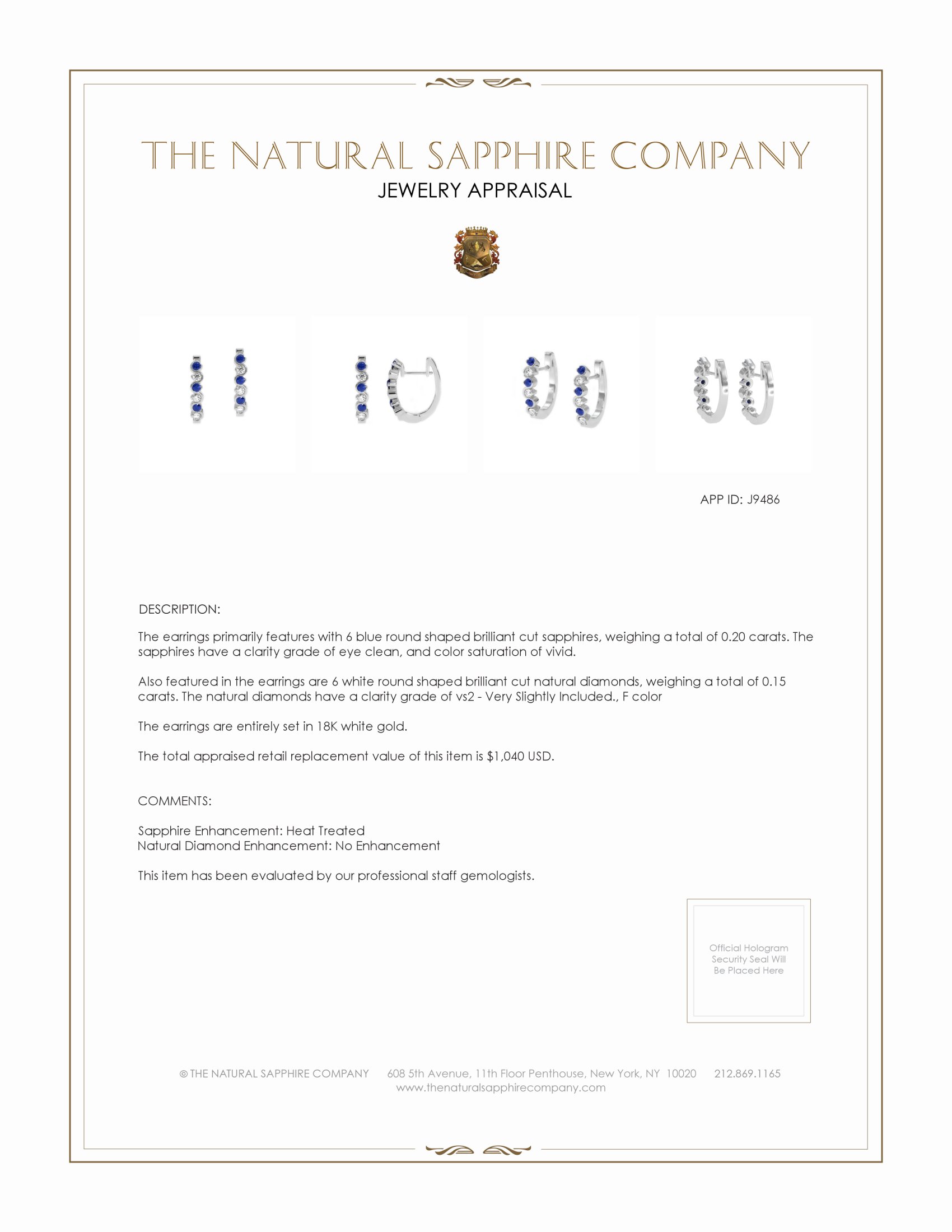 0.20 Ct.Tw. Blue Sapphire and Natural Diamond Hoops Earrings, 18K White Gold