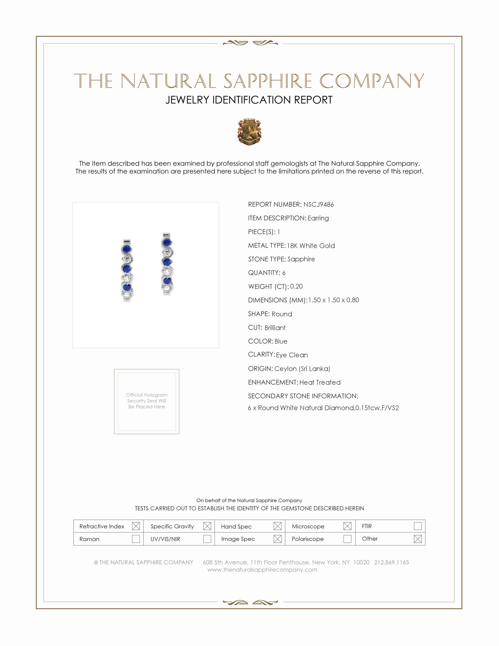 0.20 Ct.Tw. Blue Sapphire and Natural Diamond Hoops Earrings, 18K White Gold