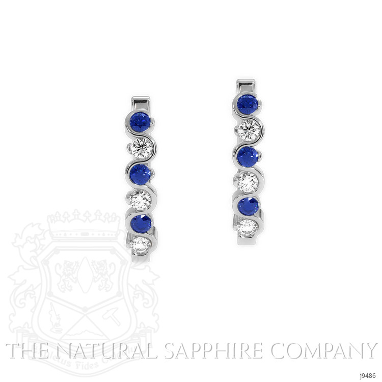 0.20 Ct.Tw. Blue Sapphire and Natural Diamond Hoops Earrings, 18K White Gold