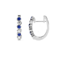 0.20 Ct.Tw. Blue Sapphire and Natural Diamond Hoops Earrings, 18K White Gold Image