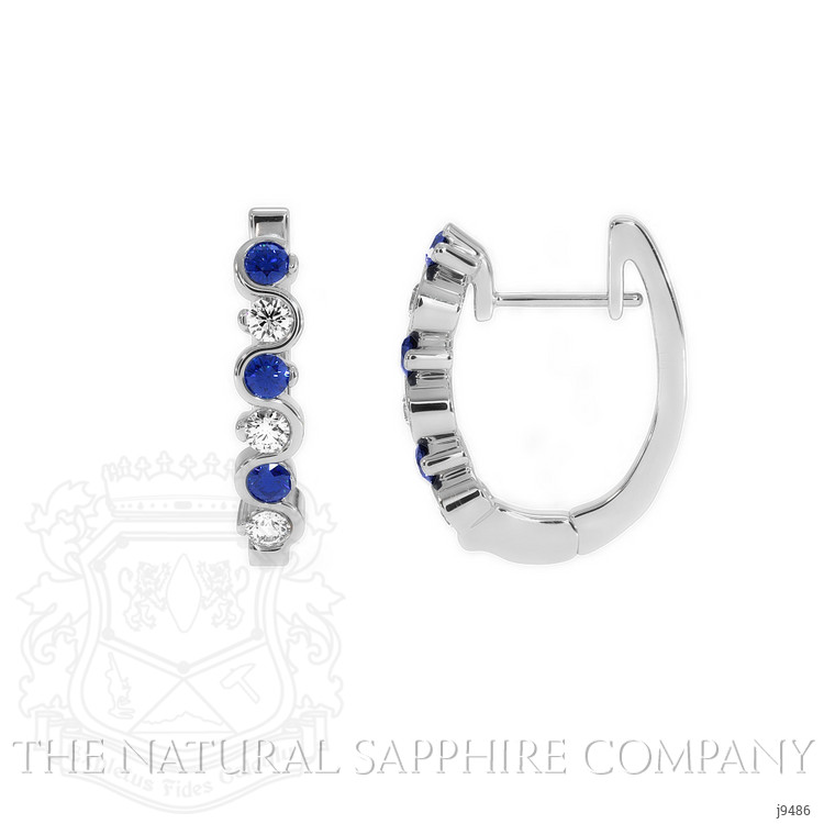 0.20 Ct.Tw. Blue Sapphire and Natural Diamond Hoops Earrings, 18K White Gold