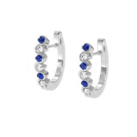 0.20 Ct.Tw. Blue Sapphire and Natural Diamond Hoops Earrings, 18K White Gold Image
