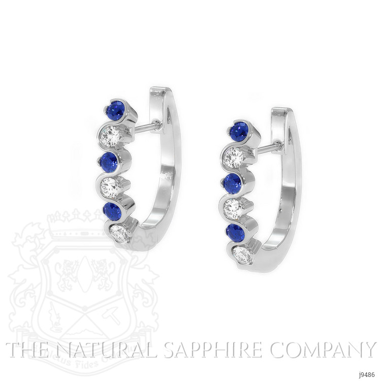 0.20 Ct.Tw. Blue Sapphire and Natural Diamond Hoops Earrings, 18K White Gold