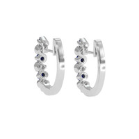 0.20 Ct.Tw. Blue Sapphire and Natural Diamond Hoops Earrings, 18K White Gold Image