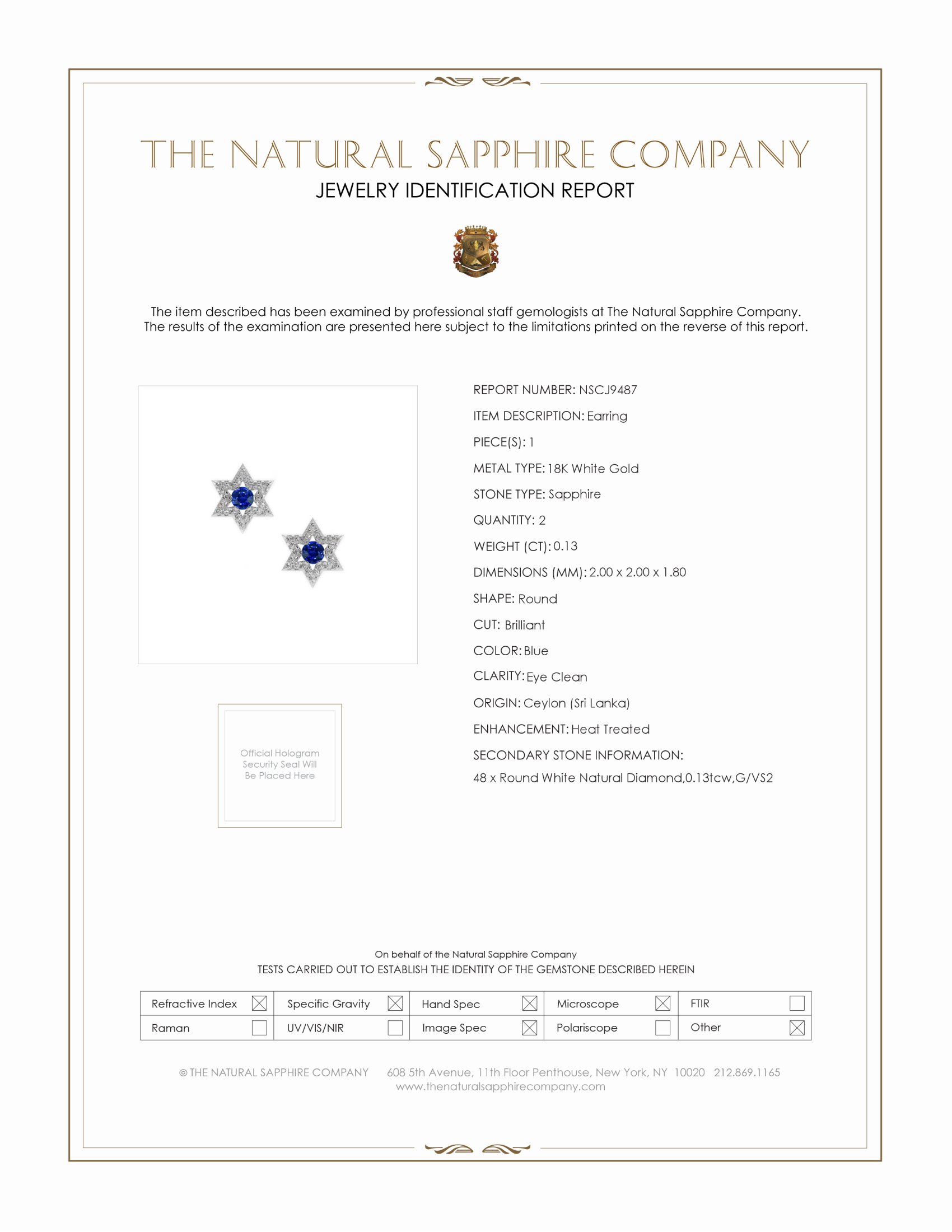 0.13 Ct.Tw. Blue Sapphire and Natural Diamond Studs Earrings, 18K White Gold