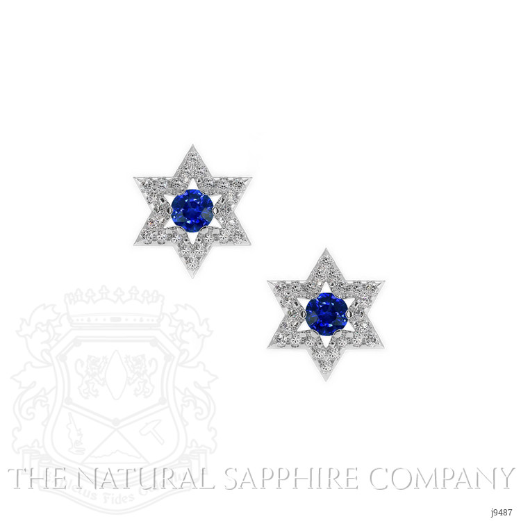 0.13 Ct.Tw. Blue Sapphire and Natural Diamond Studs Earrings, 18K White Gold