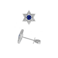 0.13 Ct.Tw. Blue Sapphire and Natural Diamond Studs Earrings, 18K White Gold Image