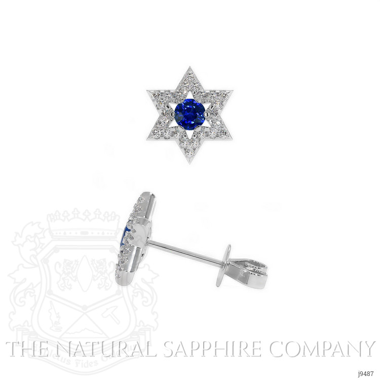 0.13 Ct.Tw. Blue Sapphire and Natural Diamond Studs Earrings, 18K White Gold