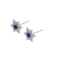0.13 Ct.Tw. Blue Sapphire and Natural Diamond Studs Earrings, 18K White Gold Image