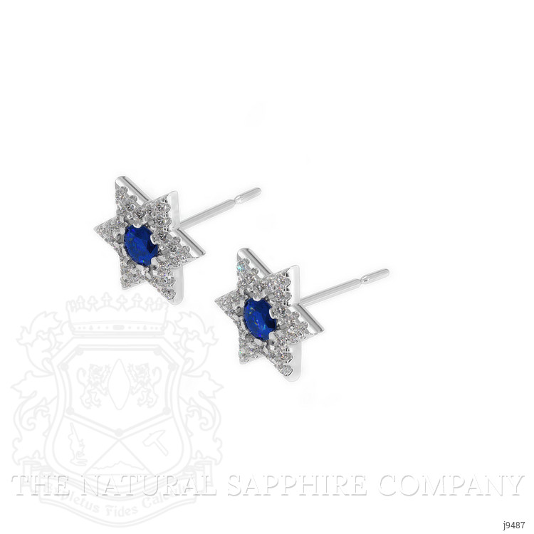 0.13 Ct.Tw. Blue Sapphire and Natural Diamond Studs Earrings, 18K White Gold