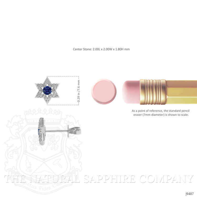 0.13 Ct.Tw. Blue Sapphire and Natural Diamond Studs Earrings, 18K White Gold