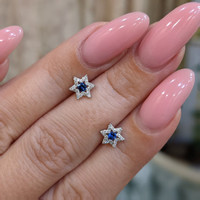 0.13 Ct.Tw. Blue Sapphire and Natural Diamond Studs Earrings, 18K White Gold Life Style