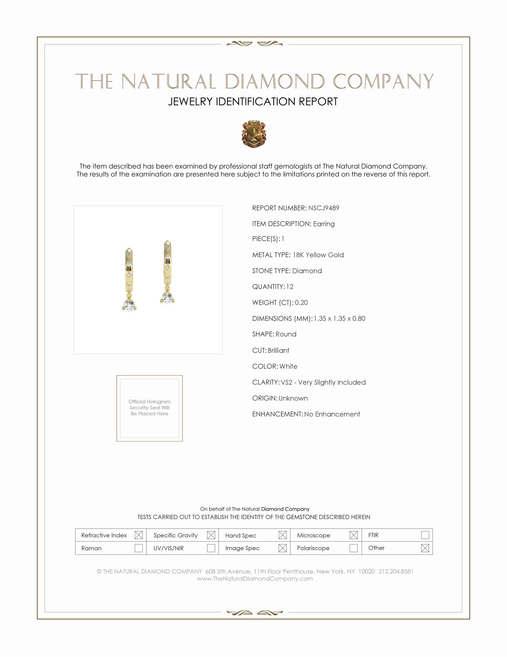 0.20 Ct.Tw. Natural Diamond Accent Stones Earrings, 18K Yellow Gold