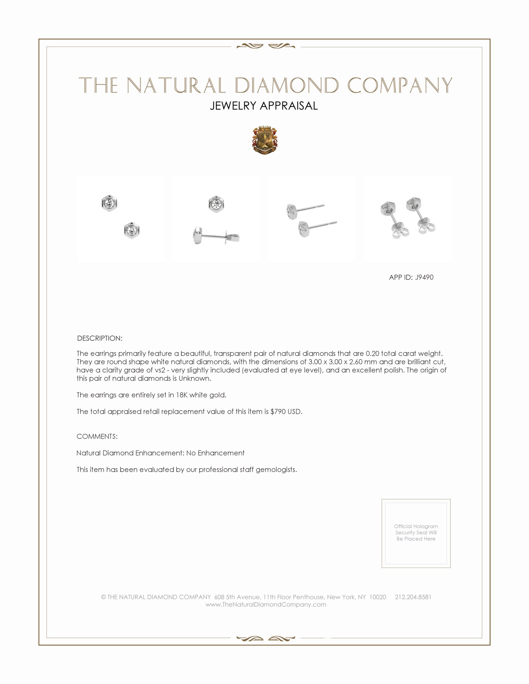 0.20 Ct.Tw. Natural Diamond Studs Earrings, 18K White Gold