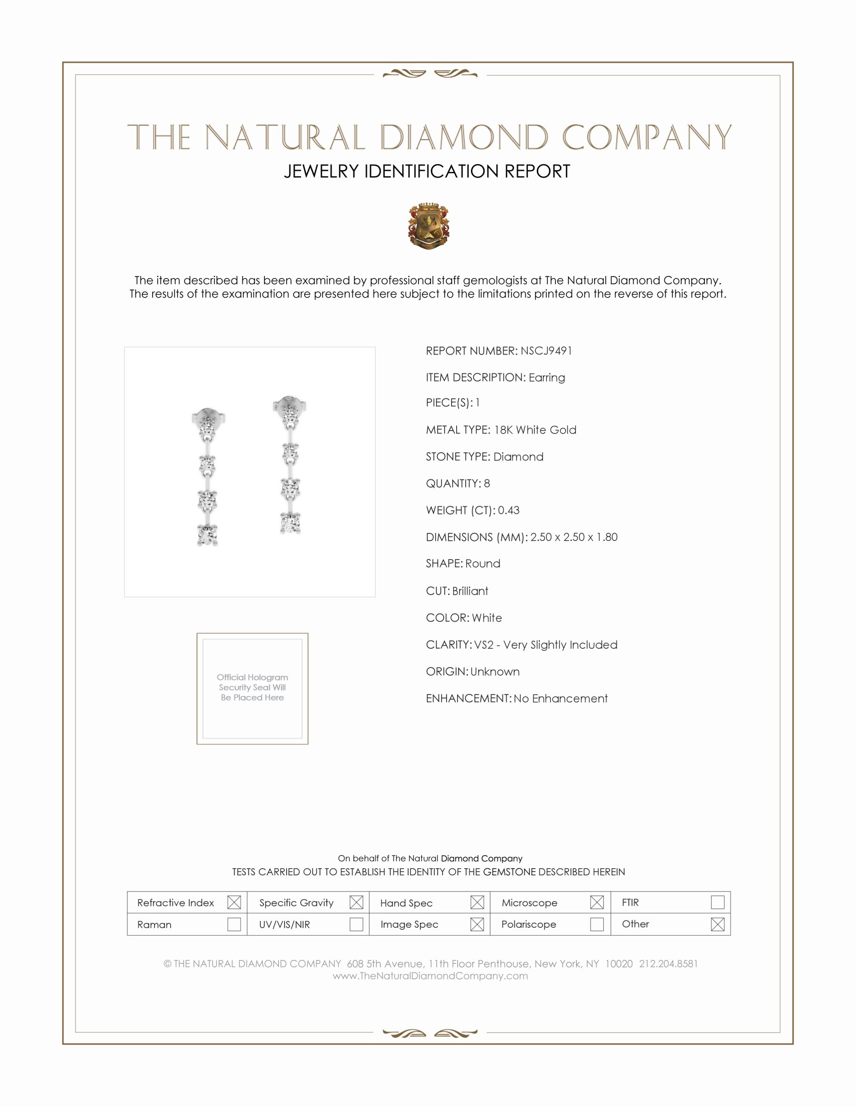0.43 Ct.Tw. Natural Diamond Accent Stones Earrings, 18K White Gold