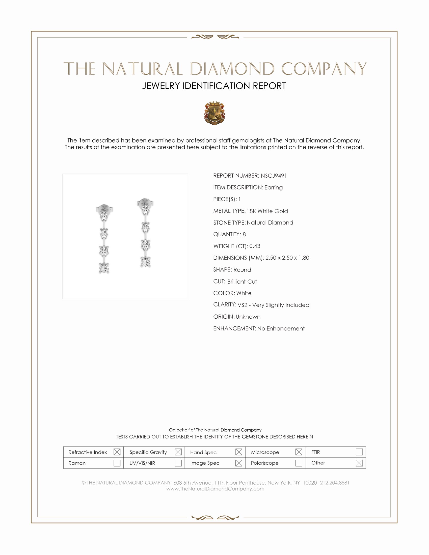 0.43 Ct.Tw. Natural Diamond Accent Stones Earrings, 18K White Gold