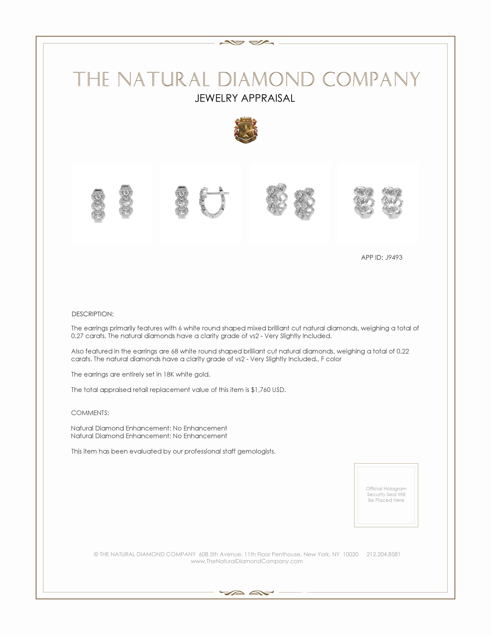 0.27 Ct.Tw. Natural Diamond Pave Earrings, 18K White Gold