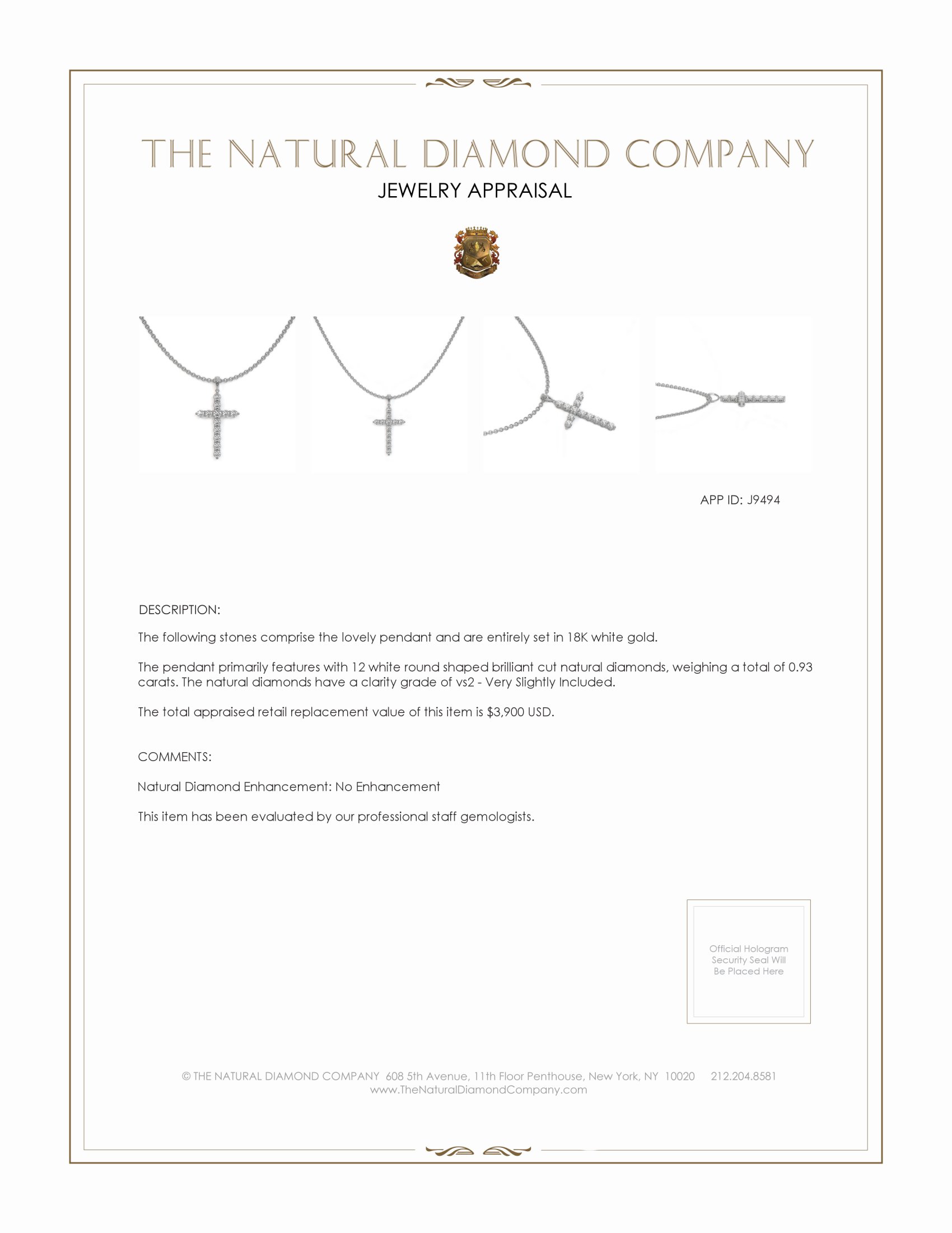 0.93 Ct. Natural Diamond Pave Pendant, 18K White Gold