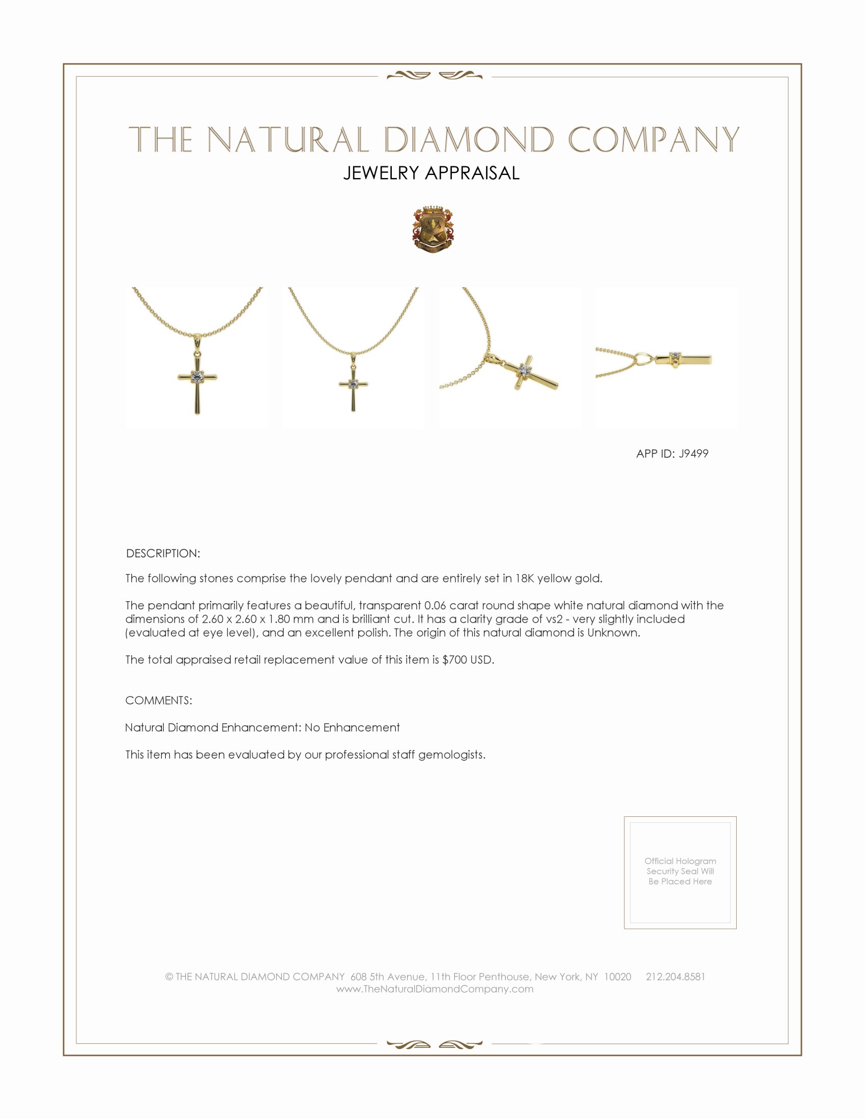 0.06 Ct. Natural Diamond Accent Stones Pendant, 18K Yellow Gold