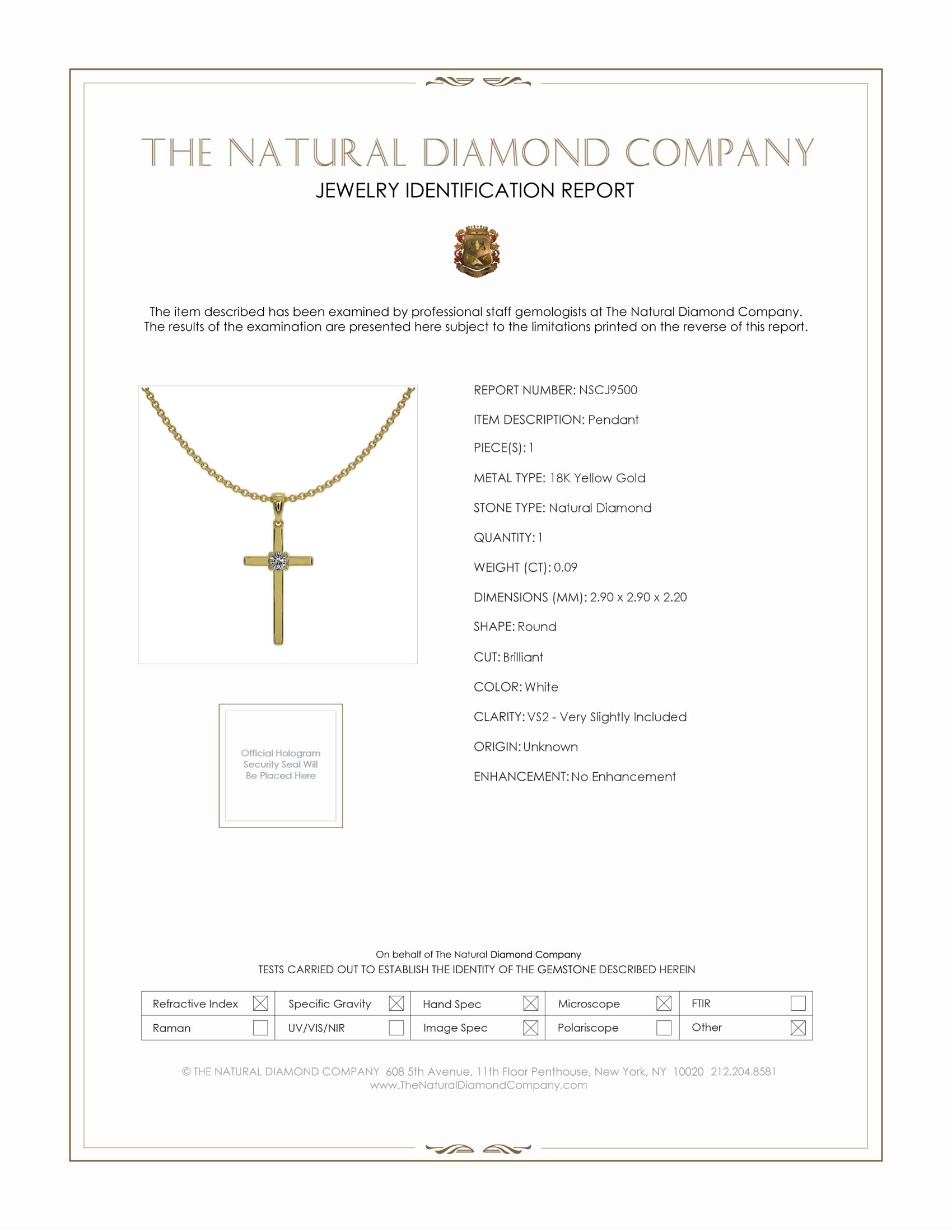 0.09 Ct. Natural Diamond Solitaire Pendant, 18K Yellow Gold