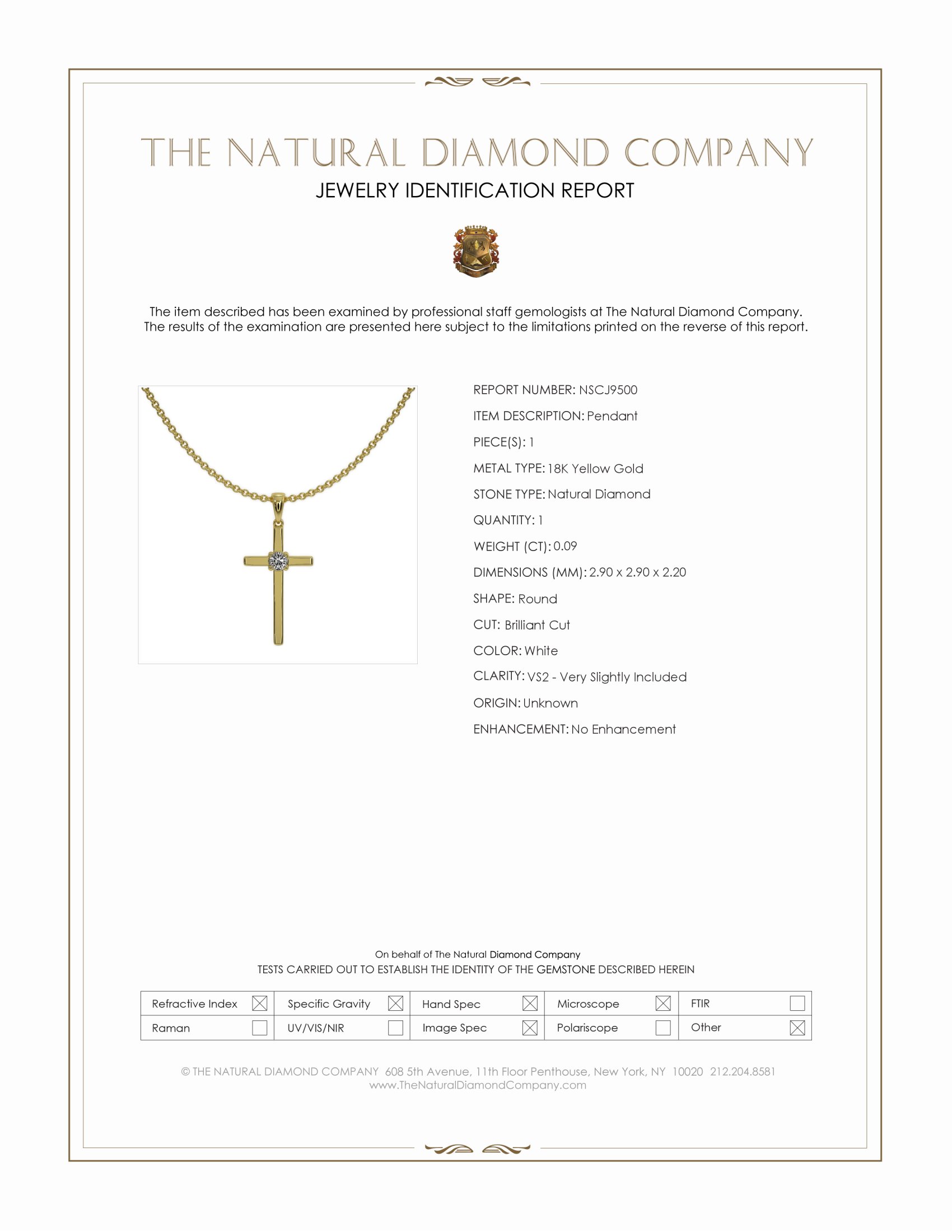 0.09 Ct. Natural Diamond Solitaire Pendant, 18K Yellow Gold