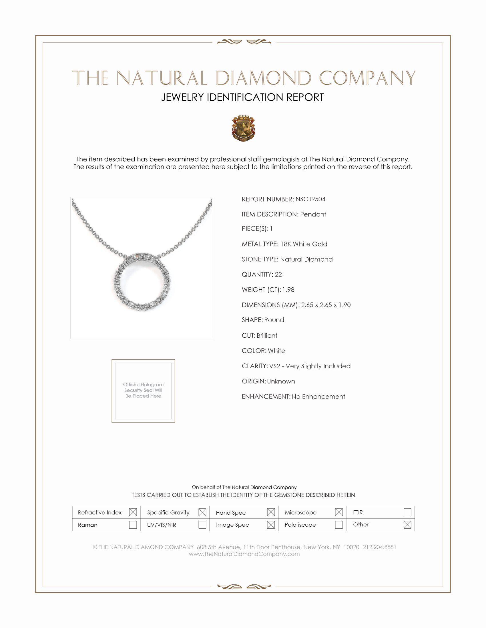 1.98 Ct. Natural Diamond Pave Pendant, 18K White Gold