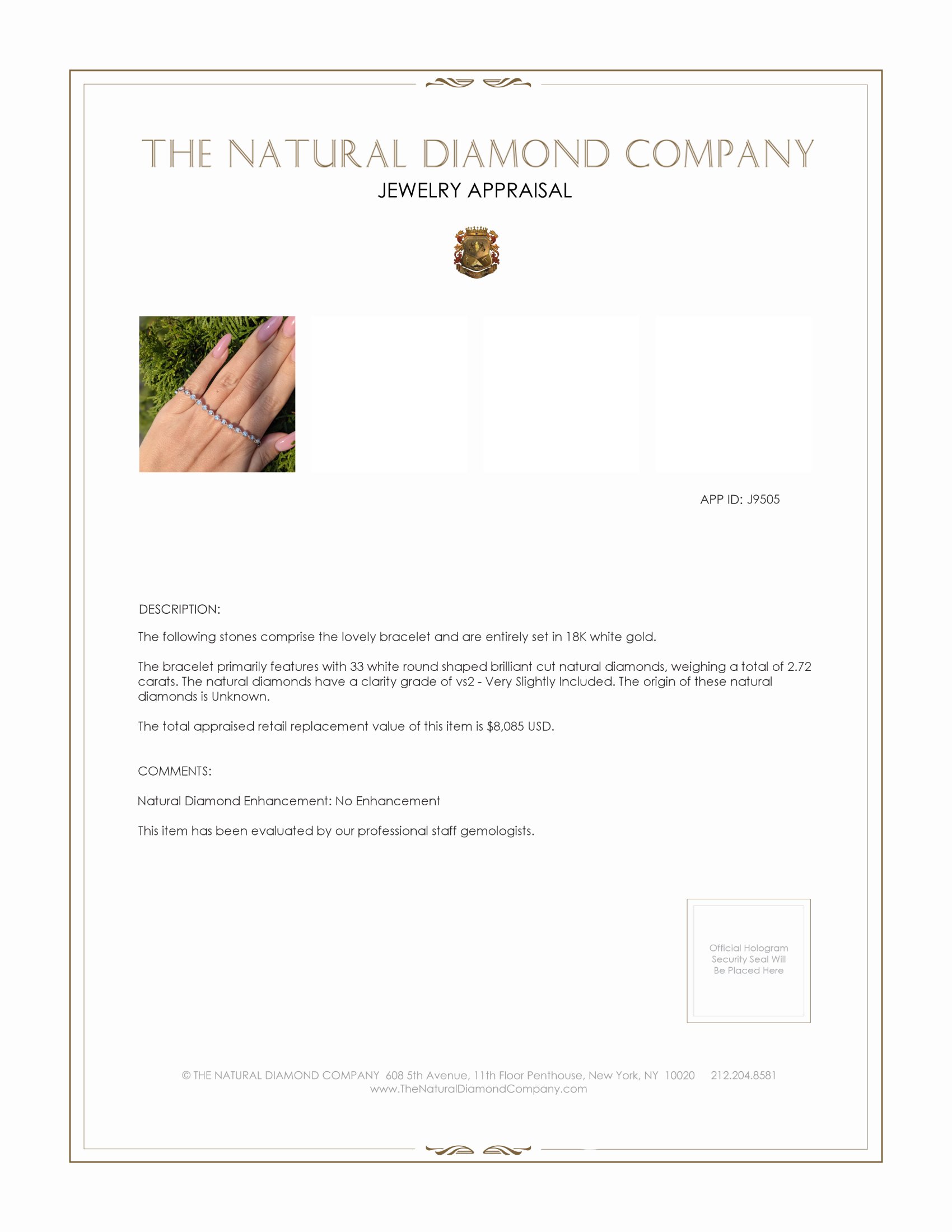 2.72 Ct.Tw. Natural Diamond Pave Bracelet, 18K White Gold