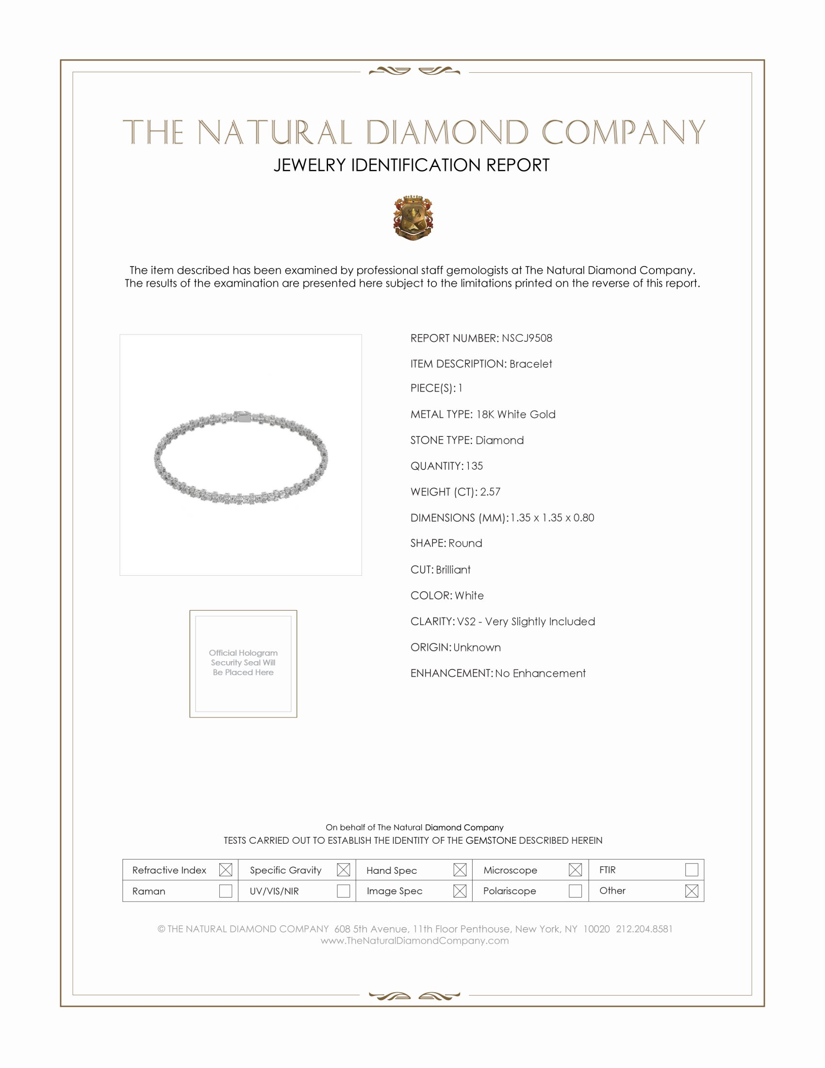 2.57 Ct.Tw. Natural Diamond Pave Bracelet, 18K White Gold